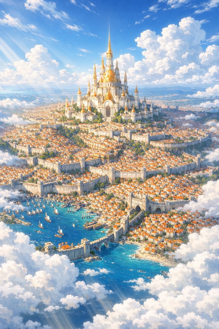 Kingdom concept — walled city above the clouds